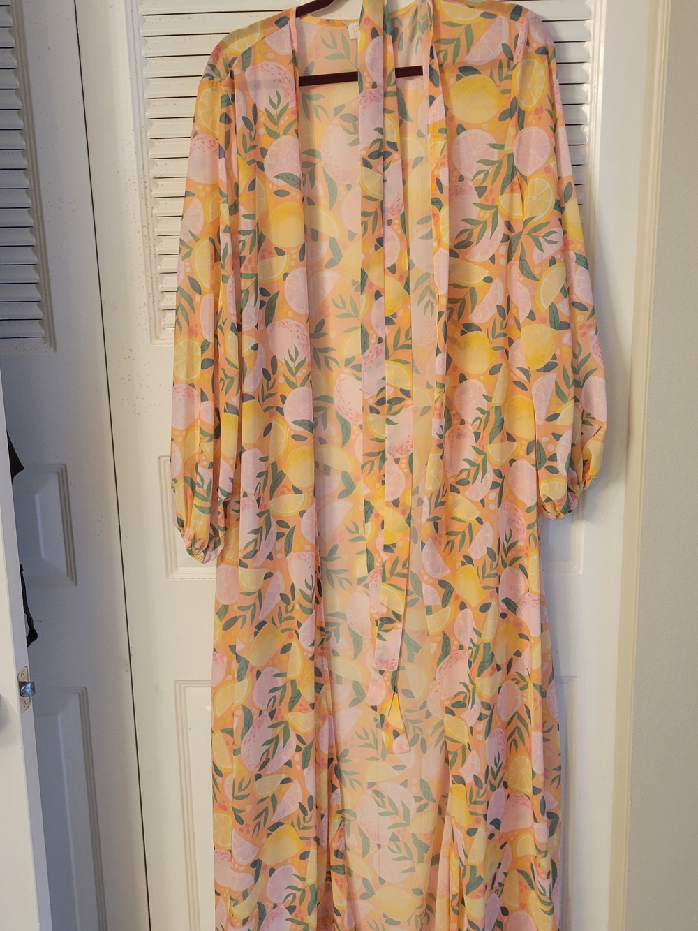 Lightweight Pink & Yellow Citrus Print Duster Kimono